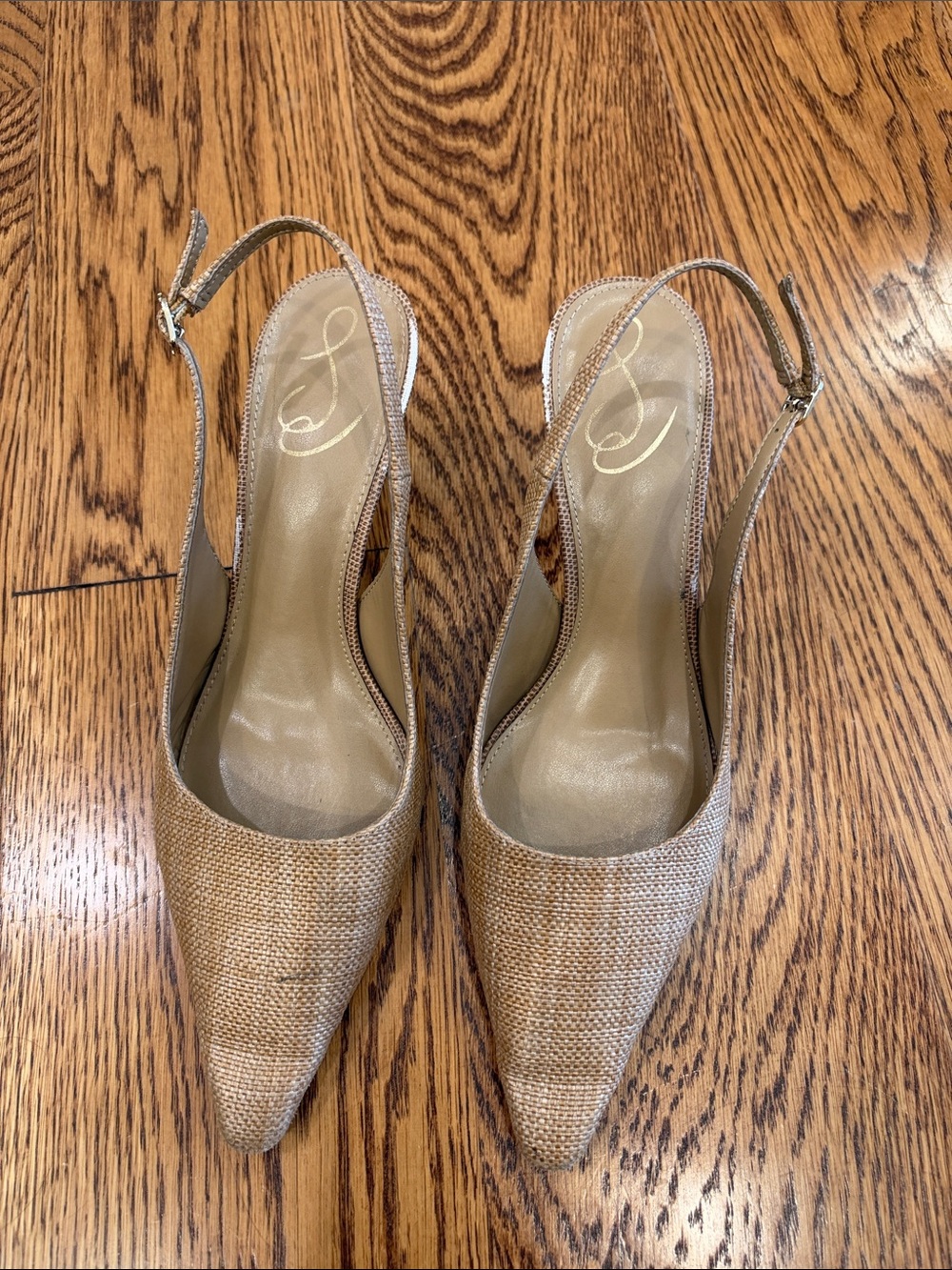 Sam Edelman Beige/Tan Slingback Pointed Toe Heels